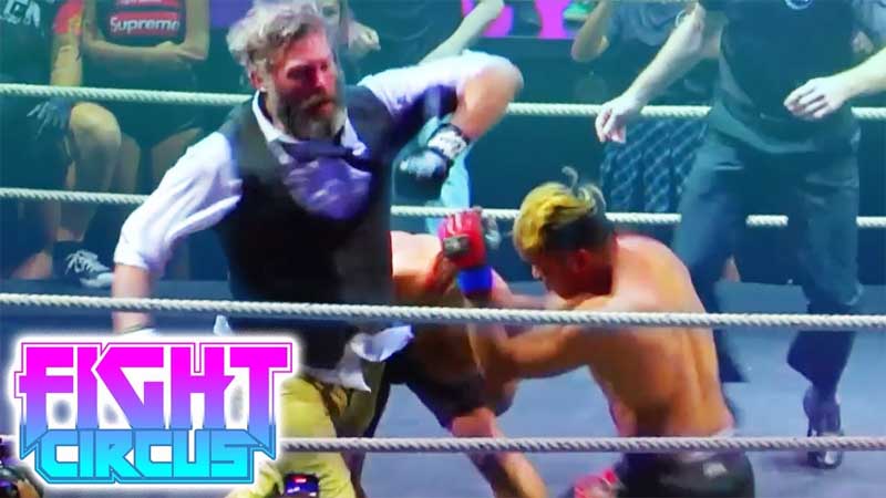 FightCircus thumbnail showing CEO Jon Nutt taking on two Muay Thai fighters for Shorts discovery