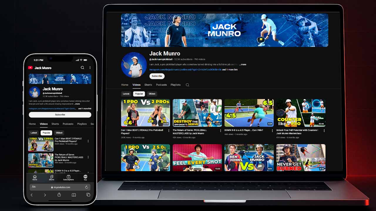 Jack Munro Pickleball YouTube packaging, thumbnails, and performance growth case study hero image